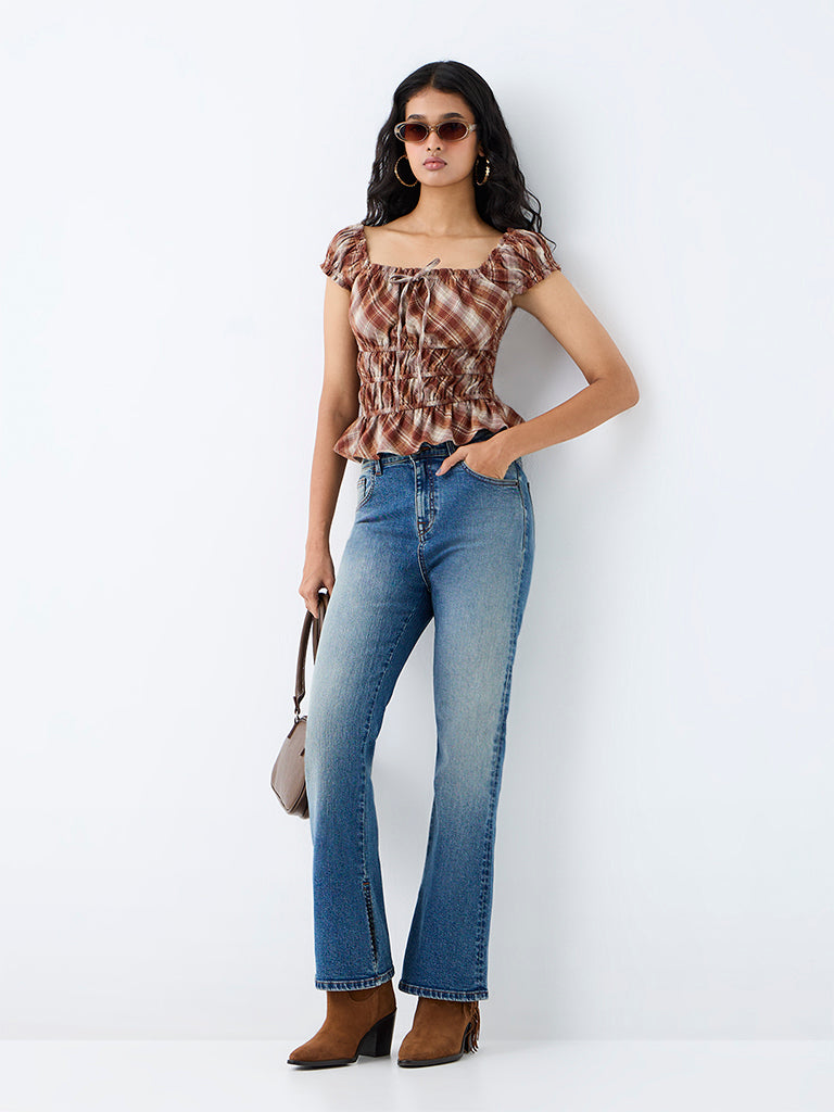 Nuon Blue-Wash High-Waist Flared Fit Jeans