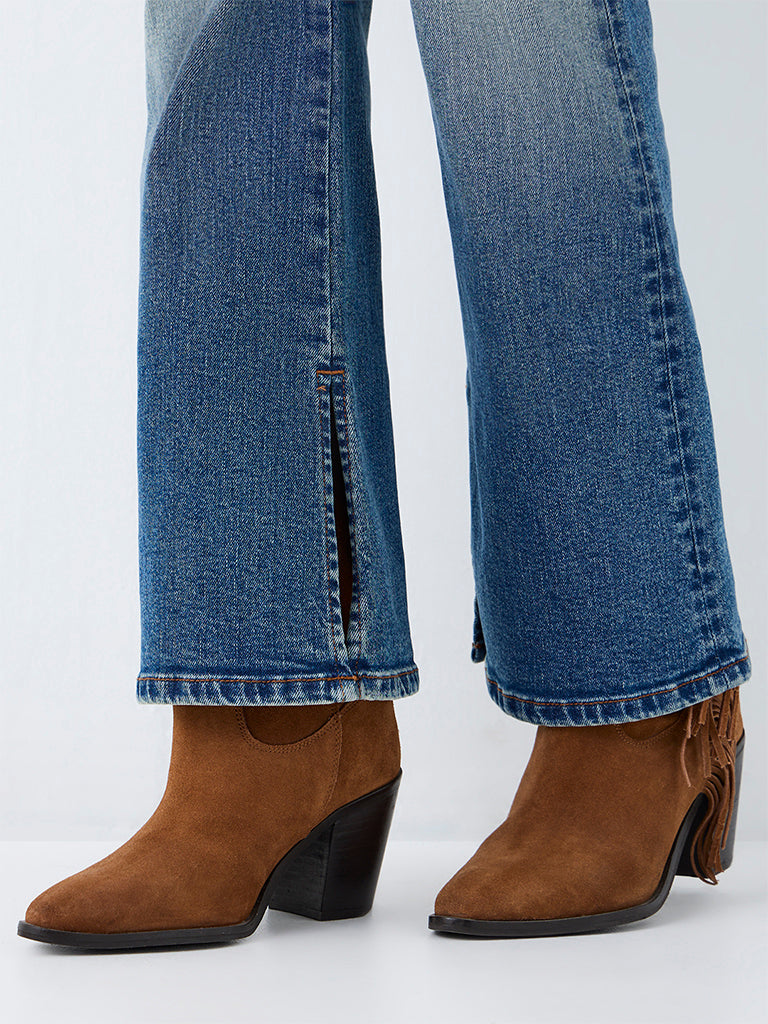 Nuon Blue-Wash High-Waist Flared Fit Jeans