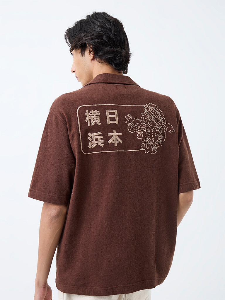 Nuon Brown Japanese-Inspired Relaxed-Fit Cotton Shirt