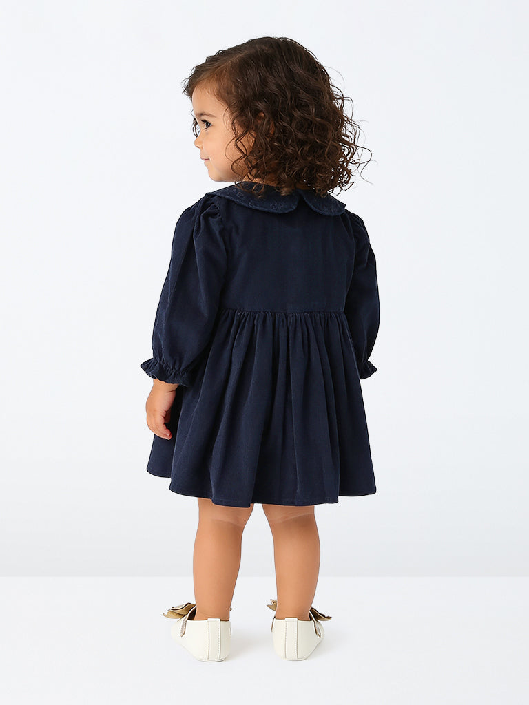 HOP Baby Girls Navy Corduroy Cotton A-Line Dress