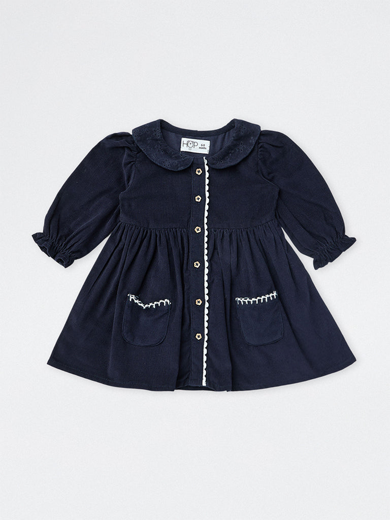 HOP Baby Girls Navy Corduroy Cotton A-Line Dress