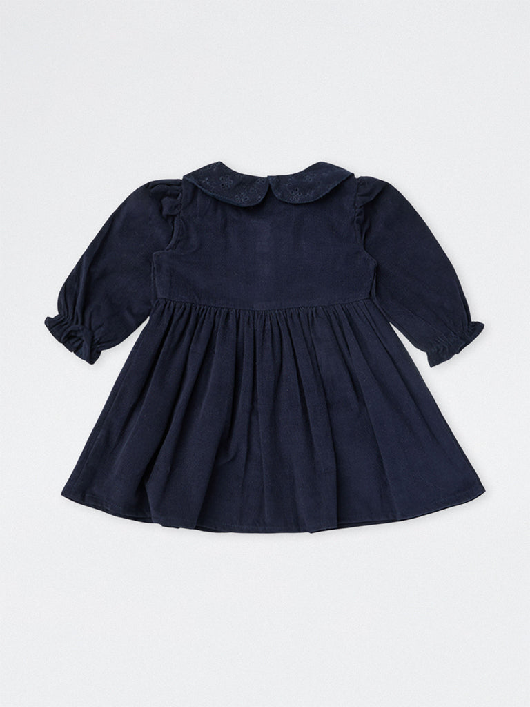 HOP Baby Girls Navy Corduroy Cotton A-Line Dress