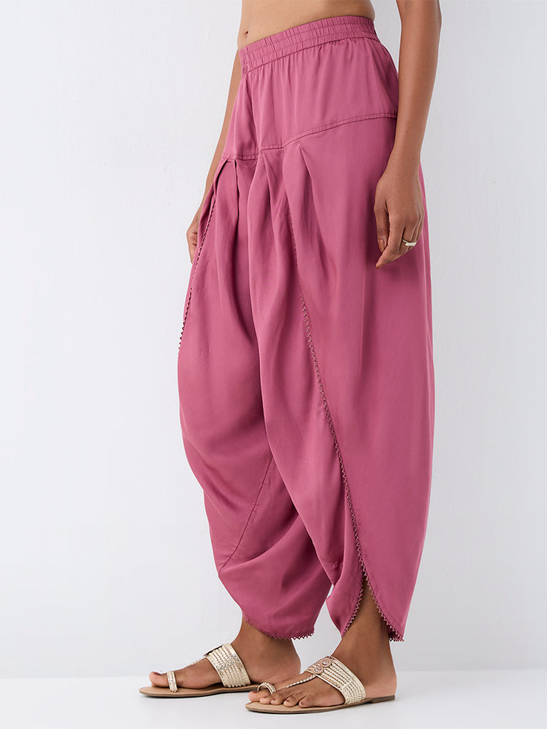 Zuba Pink Solid Dhoti Pants