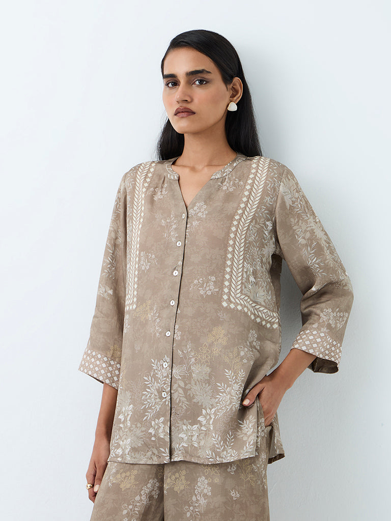 Zuba Grey Foliage Printed Tunic