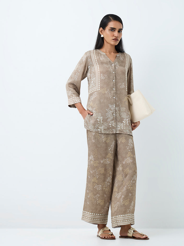 Zuba Grey Foliage Printed Tunic