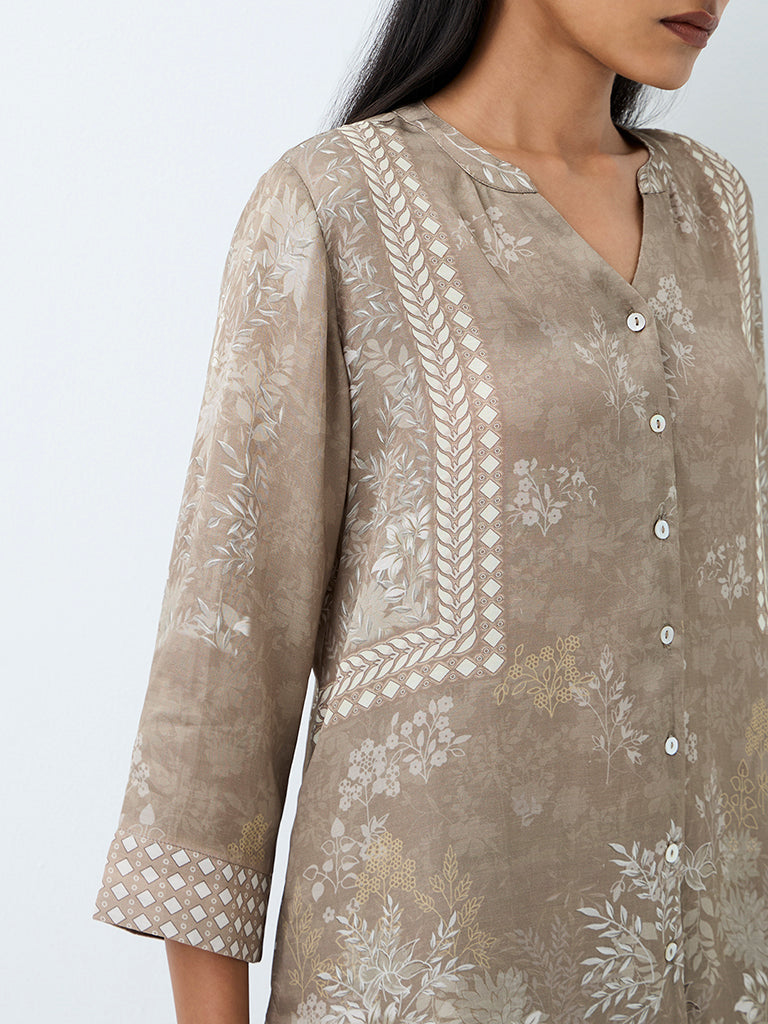 Zuba Grey Foliage Printed Tunic