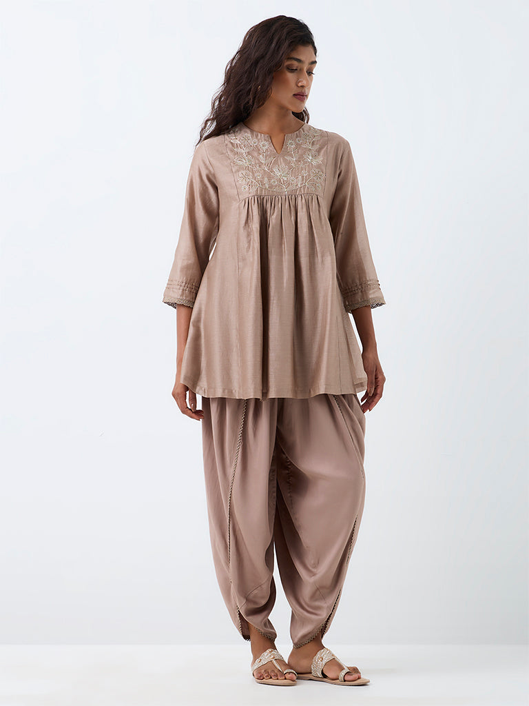 Zuba Taupe Solid Dhoti Pants