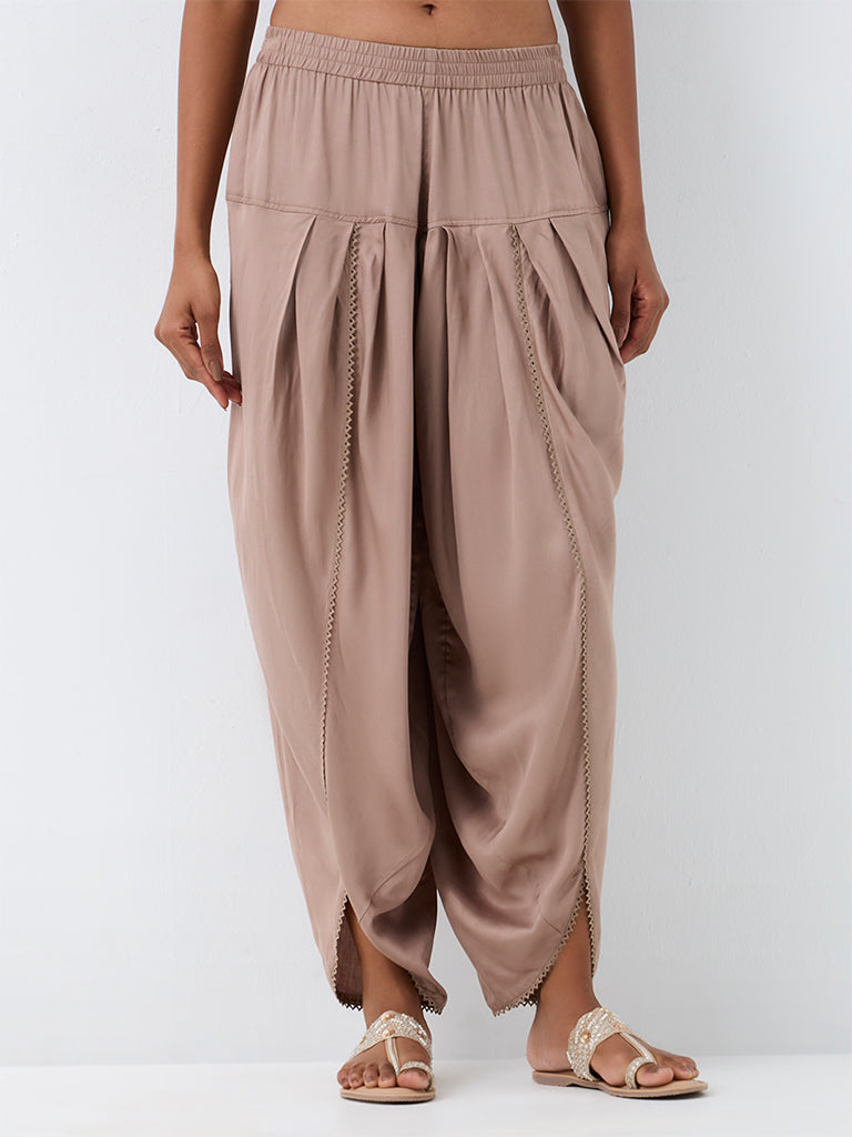 Zuba Taupe Solid Dhoti Pants
