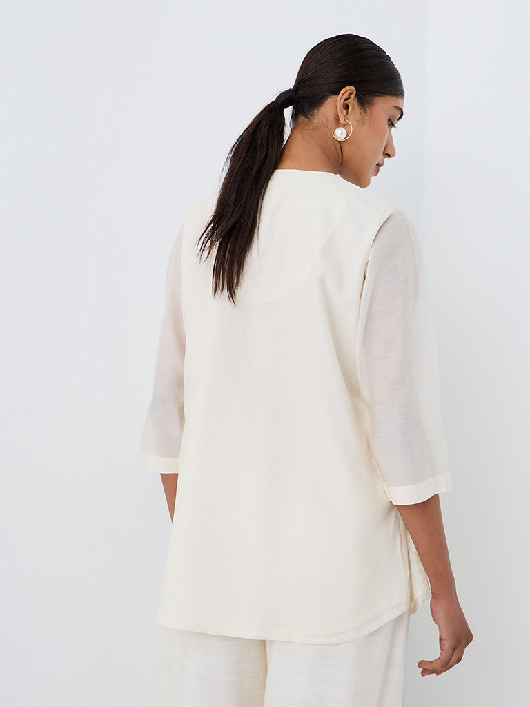Zuba Off-White Botanical Embroidered Cotton-Blend Tunic