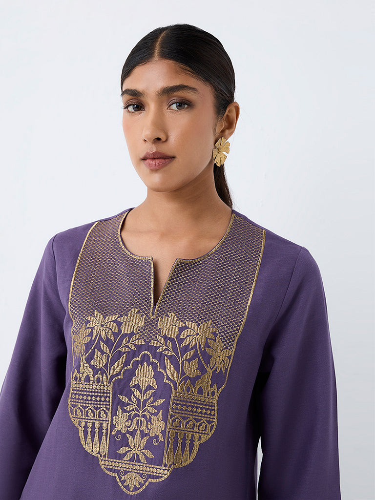 Zuba Violet Embroidered A-Line Kurta