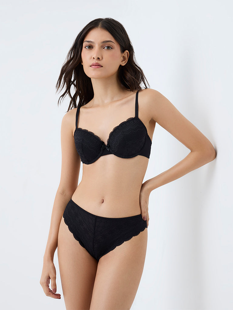 Wunderlove Black Lace Design Brazilian Briefs