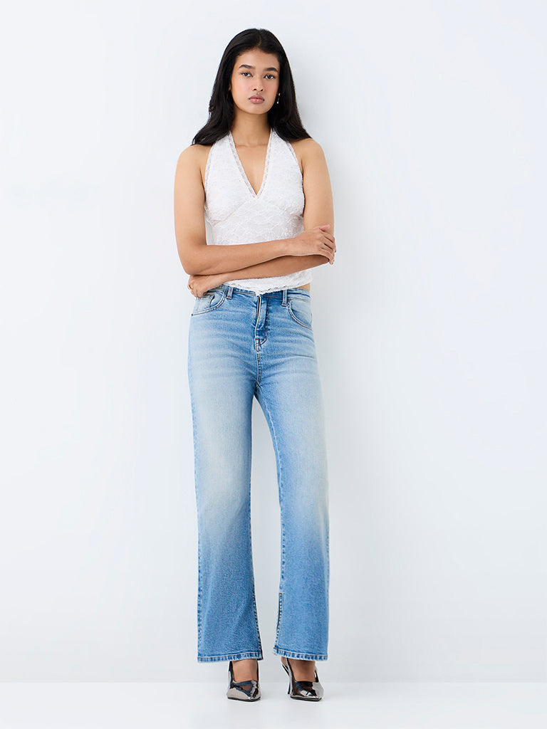 Nuon Light-Blue-Wash High-Waist Flared Fit Jeans