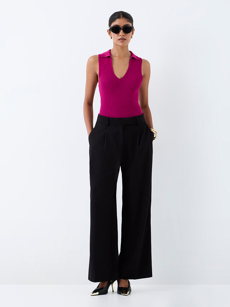 Wardrobe Wardrobe Magenta Ribbed-Textured Top