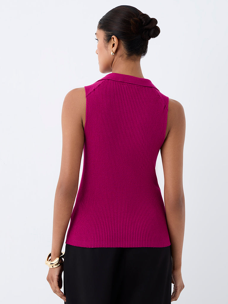 Wardrobe Wardrobe Magenta Ribbed-Textured Top