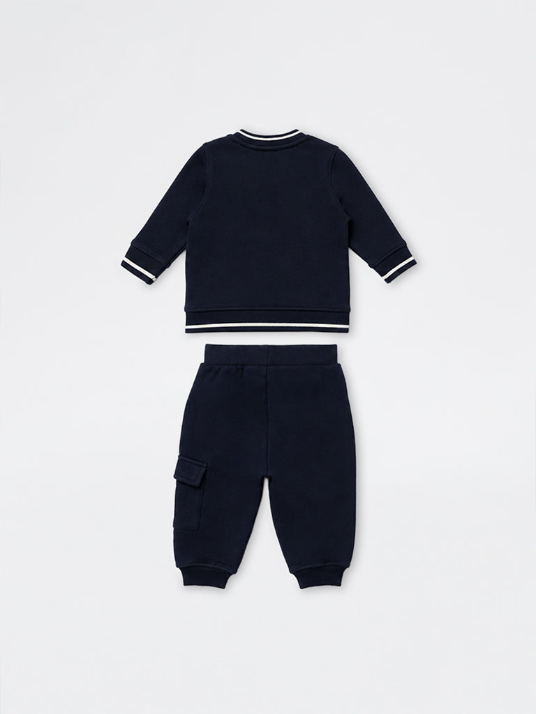 HOP Baby Boys Navy Sports-Applique Cotton-Blend Sweatshirt and Joggers Set