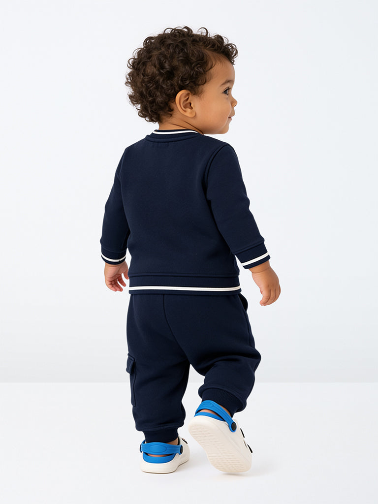 HOP Baby Boys Navy Sports-Applique Cotton-Blend Sweatshirt and Joggers Set