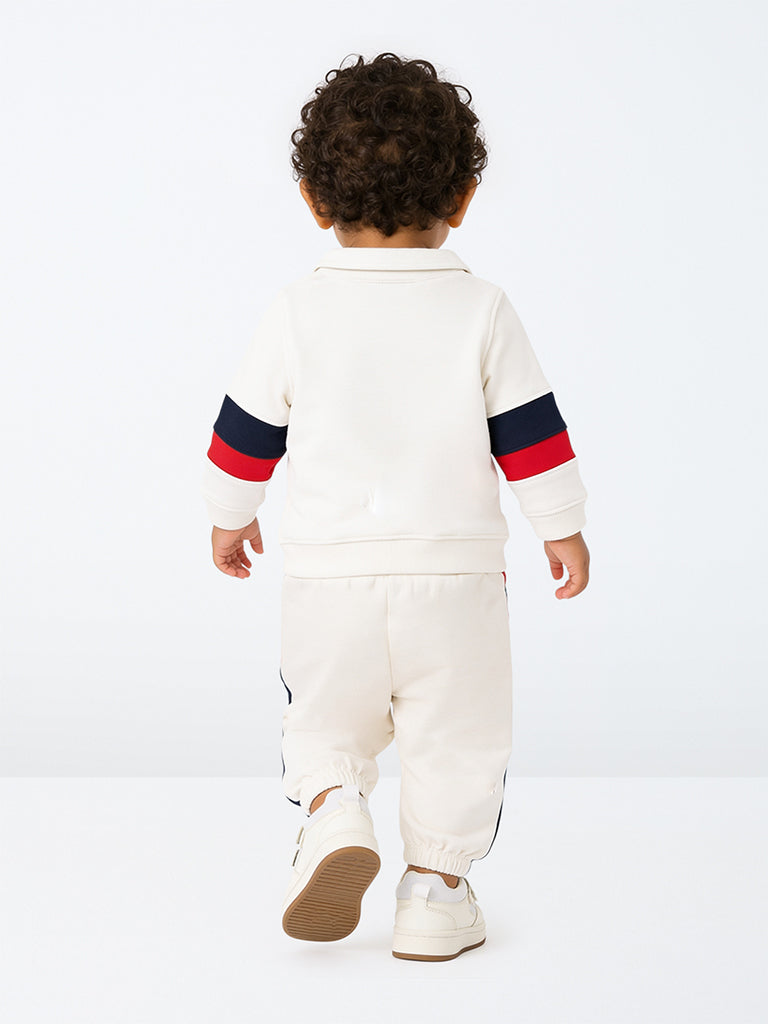 HOP Baby Boys Off-White Colour-Blocked Cotton-Blend Sweater and Pants Set