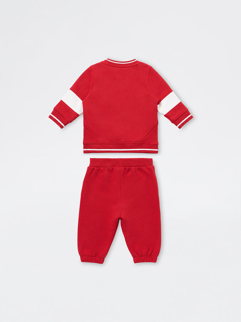 HOP Baby Boys Red Numerical Printed Cotton-Blend Sweatshirt and Joggers Set
