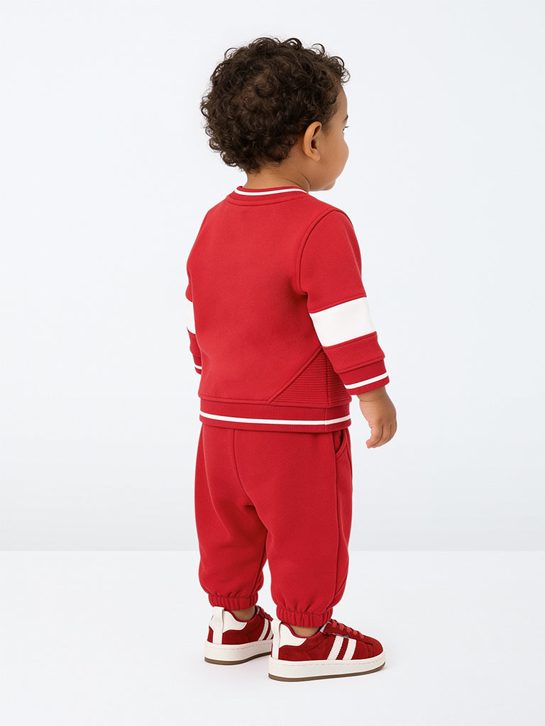 HOP Baby Boys Red Numerical Printed Cotton-Blend Sweatshirt and Joggers Set