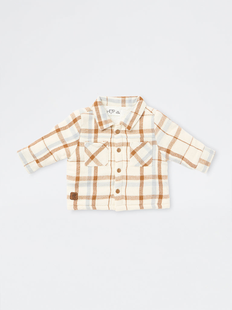 HOP Baby Boys Off-White Checkered Cotton Jacket