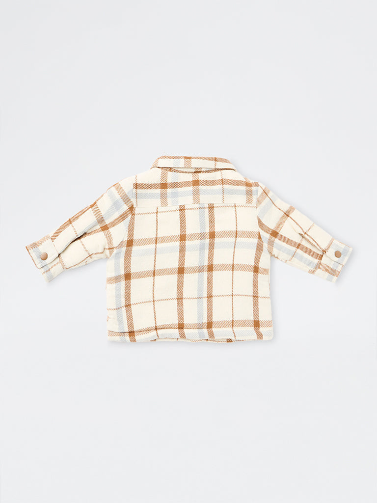 HOP Baby Boys Off-White Checkered Cotton Jacket