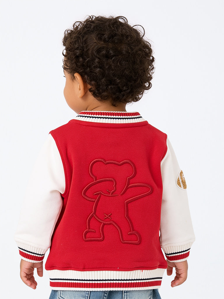 HOP Baby Boys Red Teddy-Embroidered Cotton-Blend Varsity Jacket
