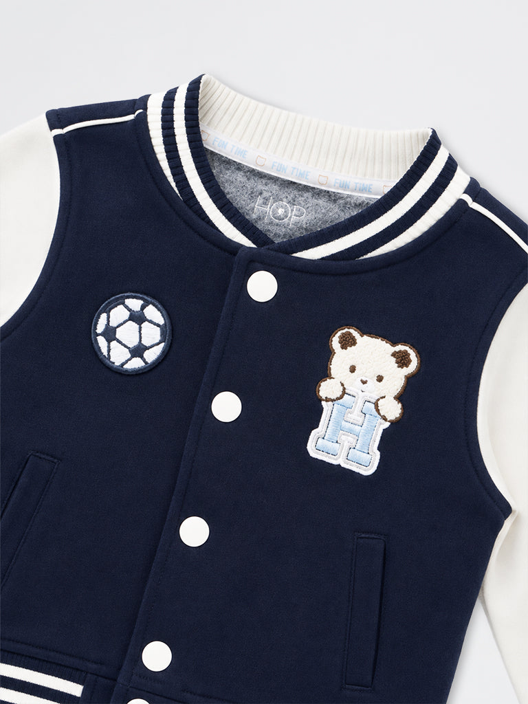 HOP Baby Boys Navy Patch-Detailed Cotton-Blend Varsity Jacket