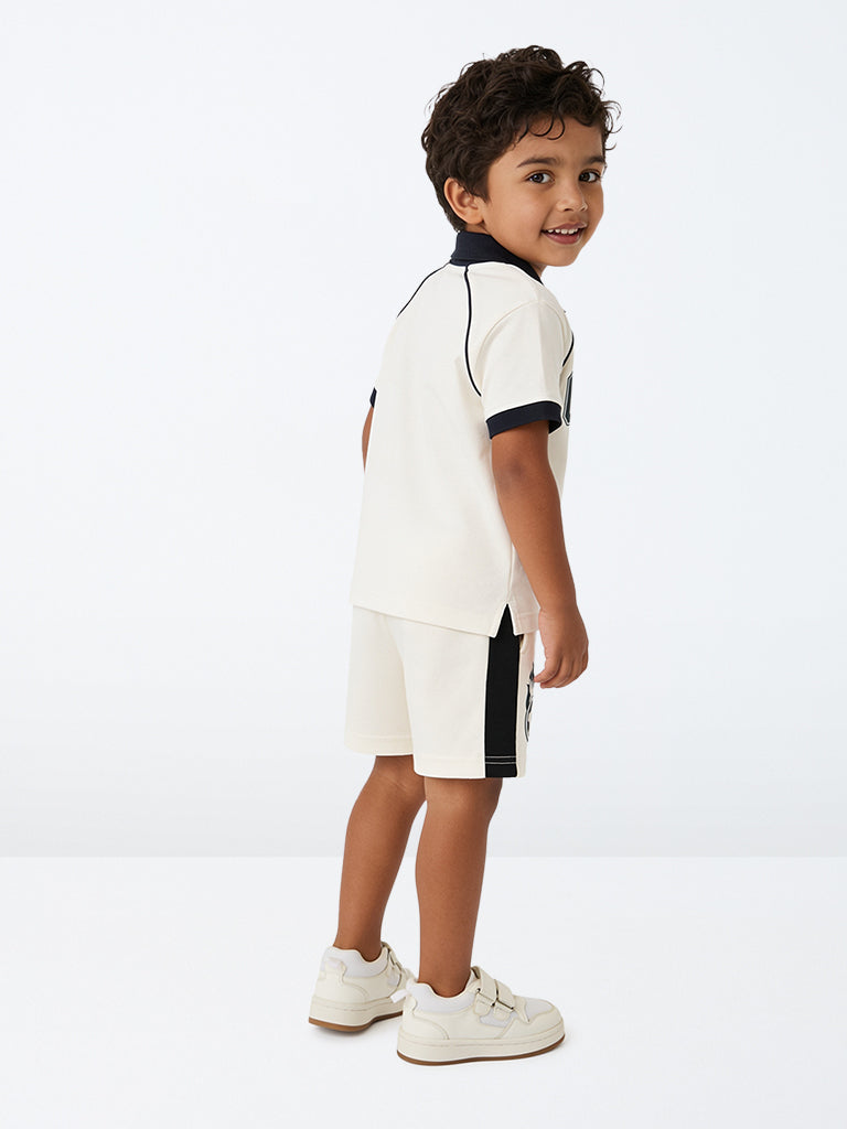 HOP Kids Boys White Printed Mid-Rise Cotton Shorts