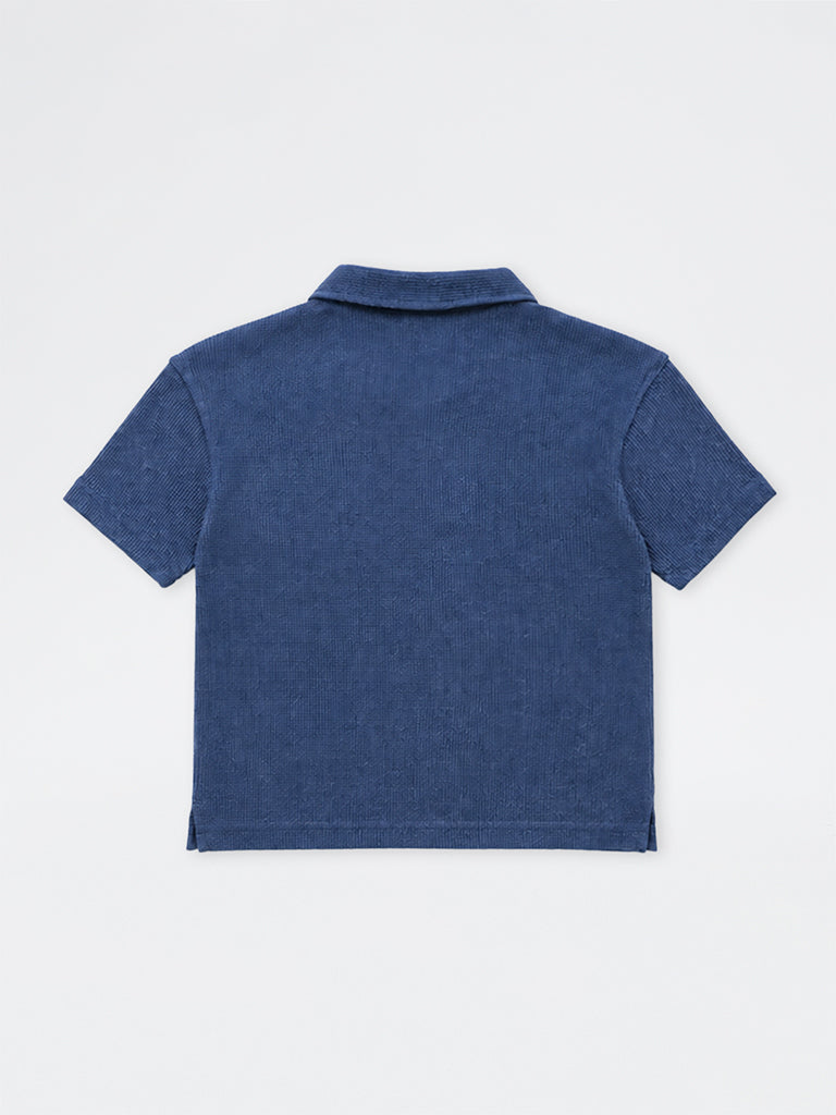HOP Kids Boys Blue Waffle-Textured Cotton-Blend Shirt