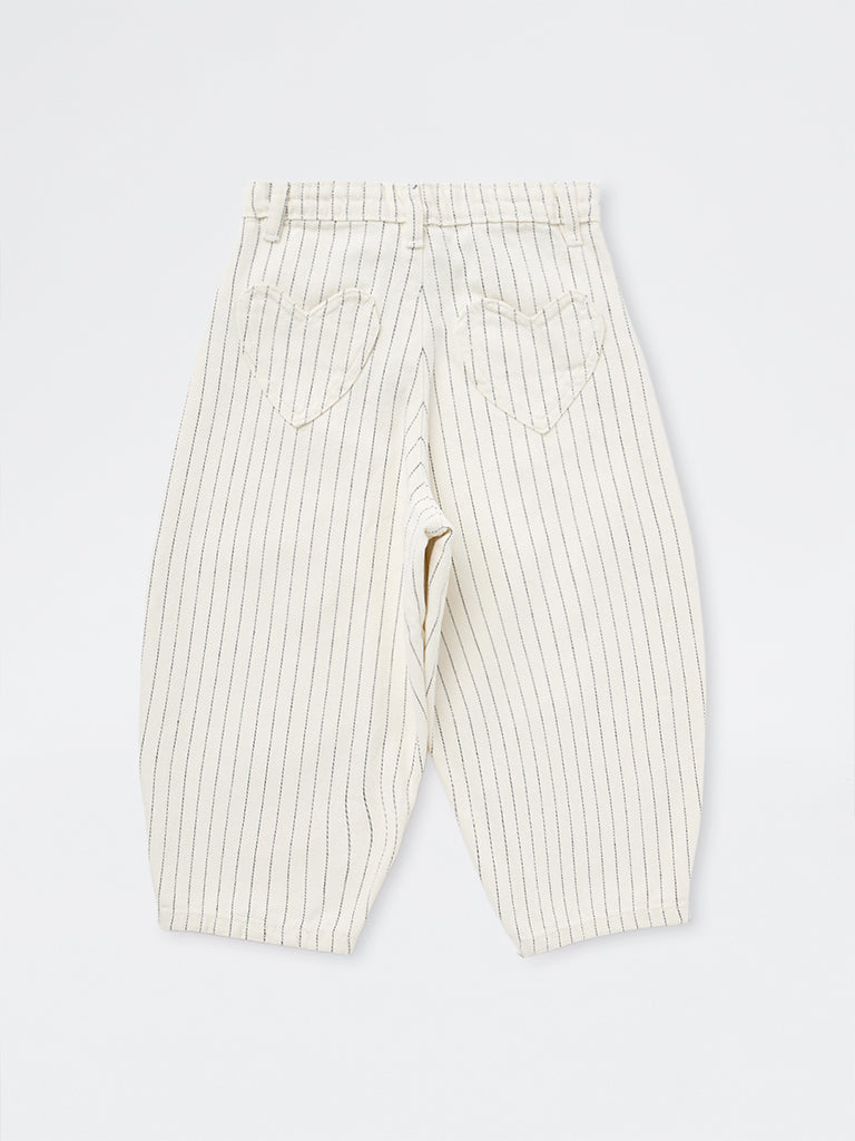 HOP Kids Girls Off-White Striped Wide-Leg High-Rise Jeans
