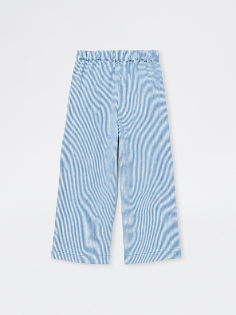HOP Kids Girls Blue Striped Cotton Trousers