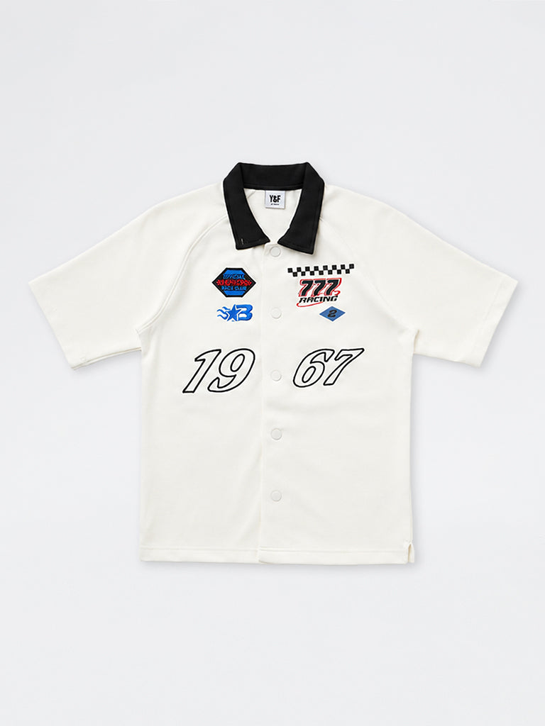 Boys White Racer-Theme Cotton-Blend Polo Shirt