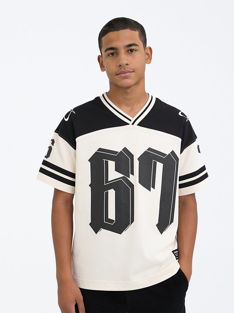 Boys Off-White Colour-Blocked Cotton T-Shirt