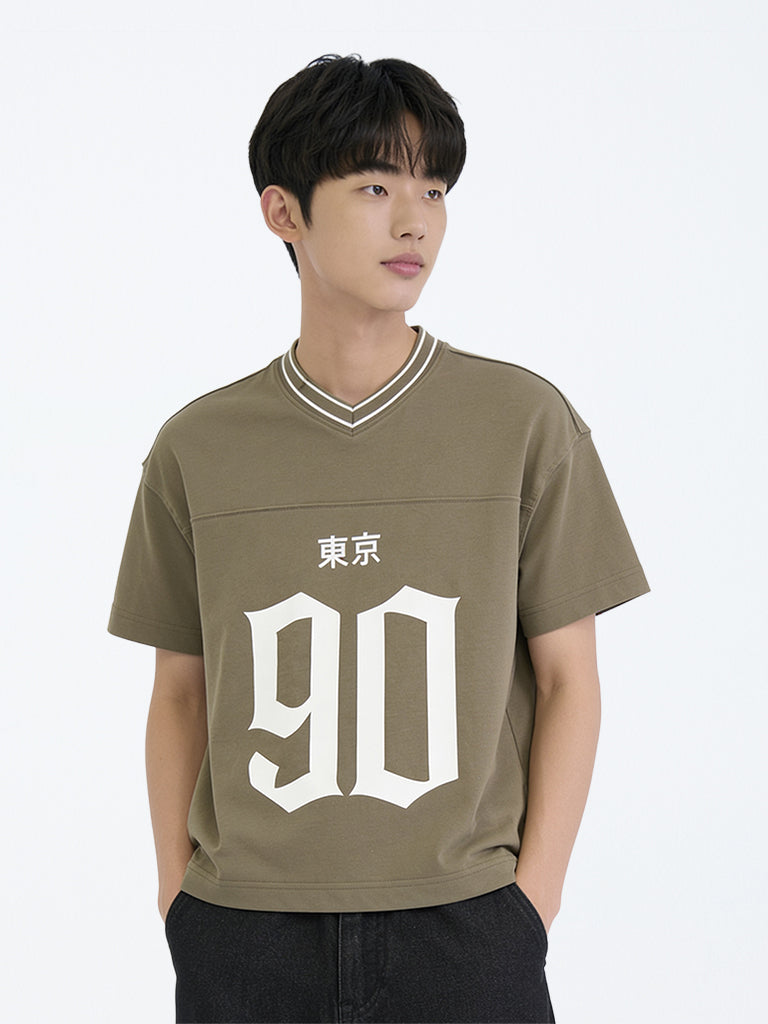 Boys Dark Taupe Numerical Design Cotton T-Shirt