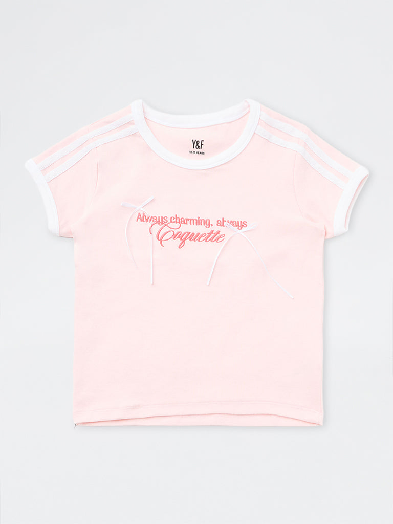 Girls Pink Typographic Cotton-Blend T-Shirt