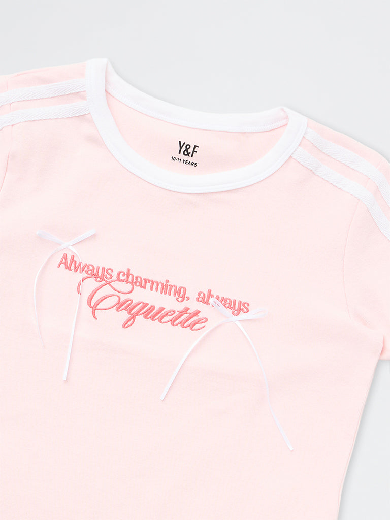 Girls Pink Typographic Cotton-Blend T-Shirt