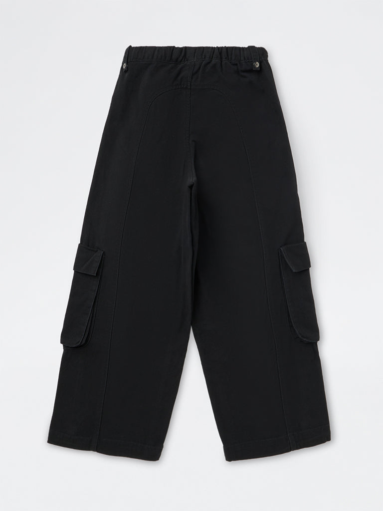Y&F Kids Girls Black Cargo-Style High-Rise Cotton Pants