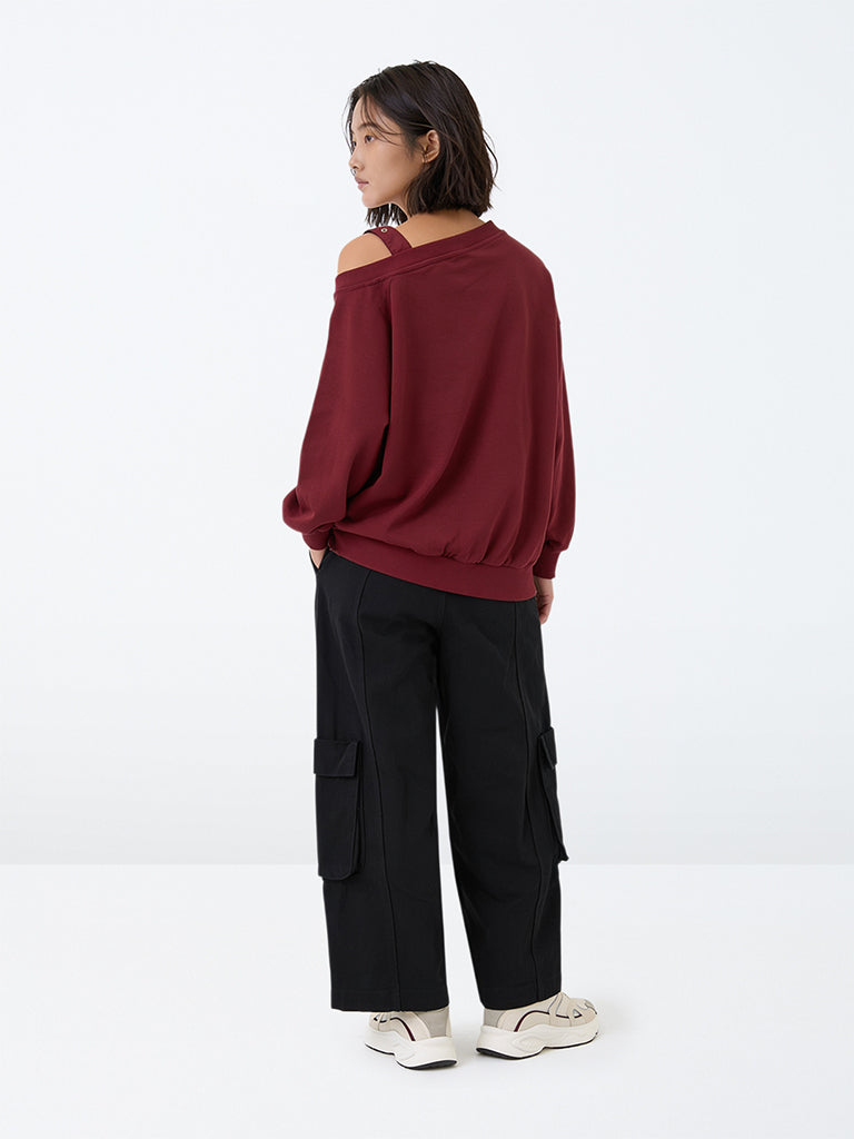 Y&F Kids Girls Black Cargo-Style High-Rise Cotton Pants