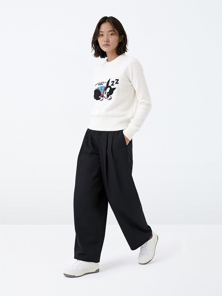 Girls Black Solid High-Rise Parachute Pants