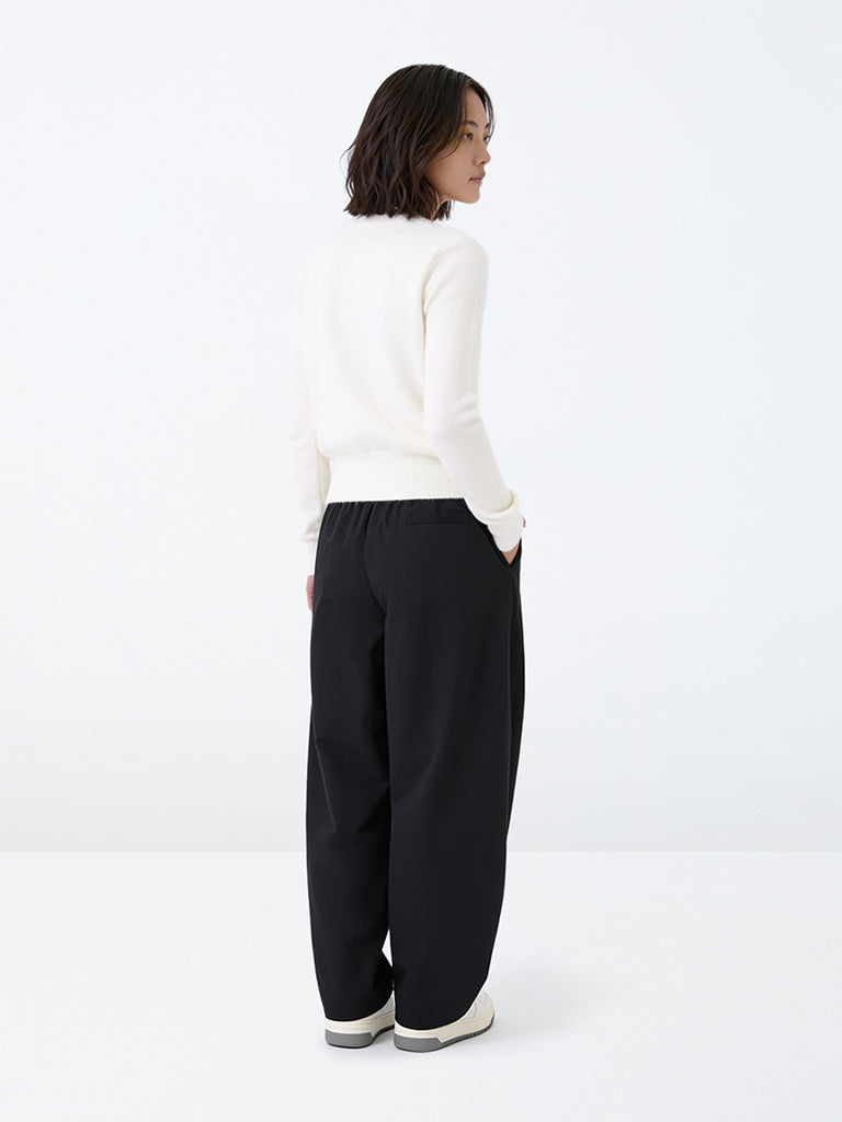 Girls Black Solid High-Rise Parachute Pants