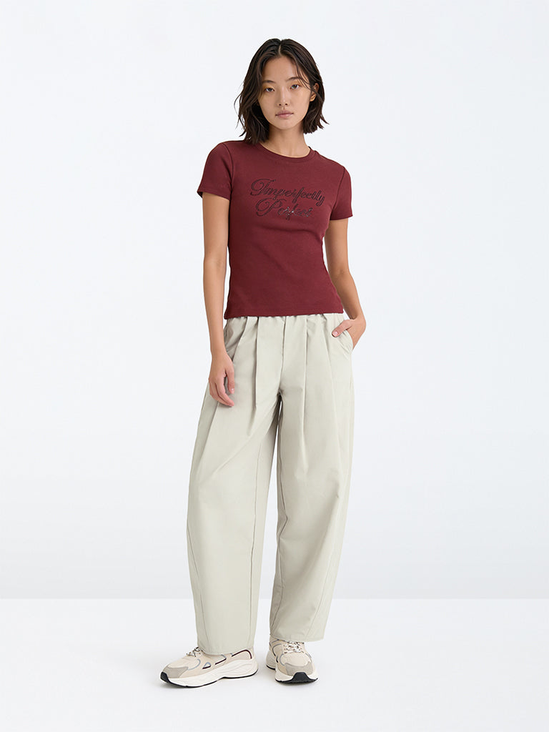 Y&F Kids Girls Light Grey Pleated High-Rise Trousers