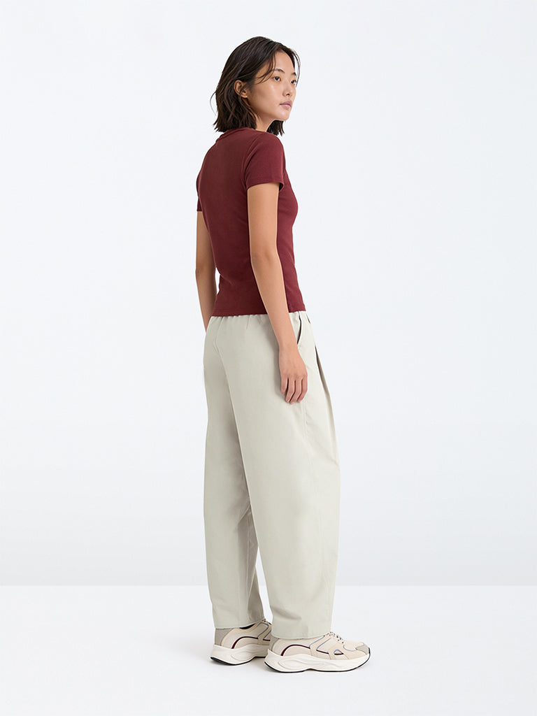 Y&F Kids Girls Light Grey Pleated High-Rise Trousers