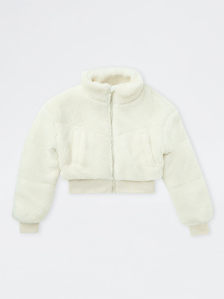 Girls Off-White Fleece-Textured Jacket