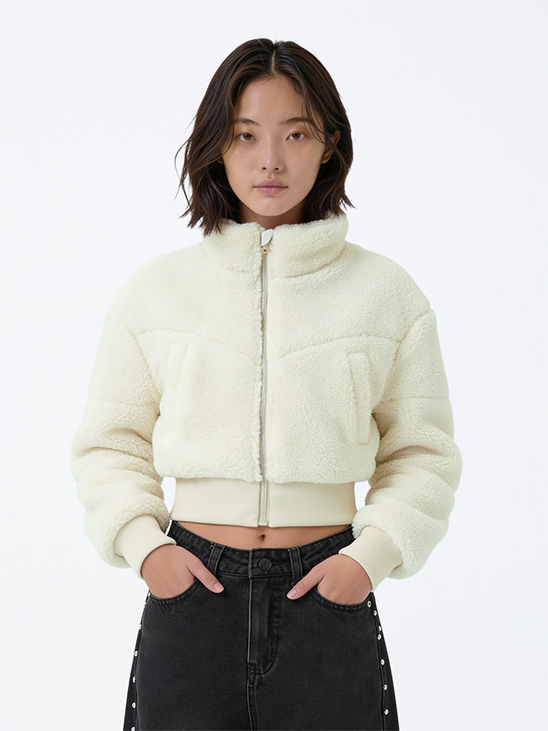 Girls Off-White Fleece-Textured Jacket
