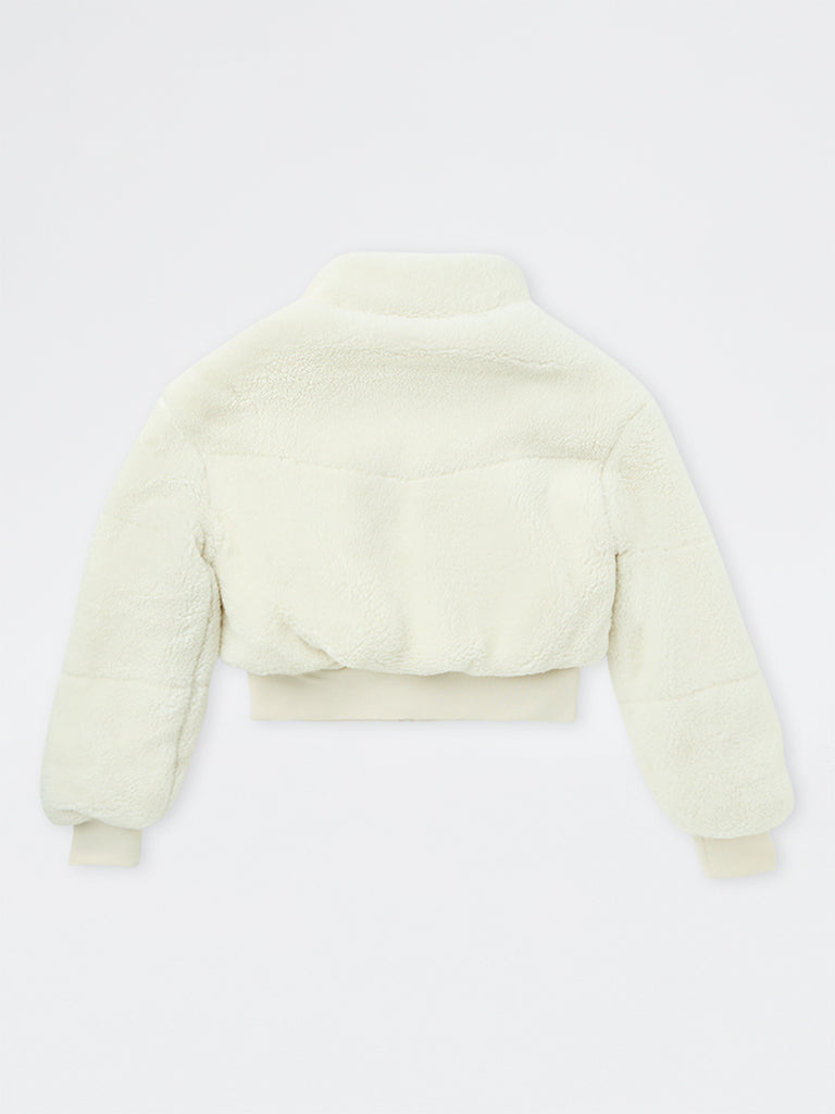 Girls Off-White Fleece-Textured Jacket