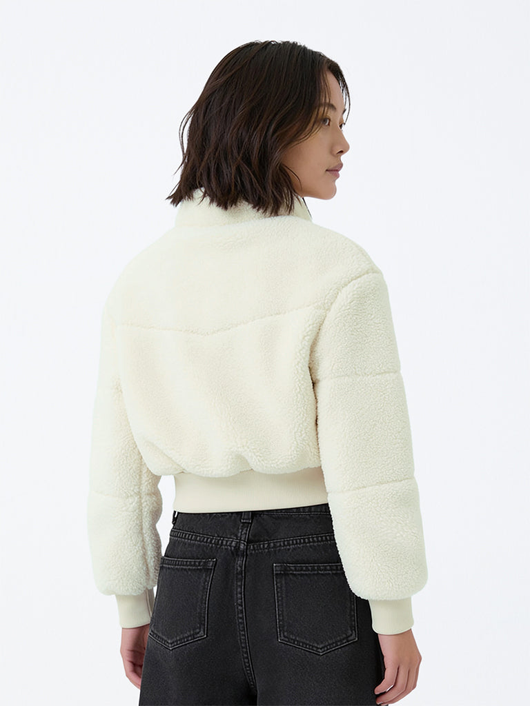 Girls Off-White Fleece-Textured Jacket