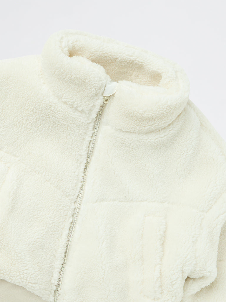 Girls Off-White Fleece-Textured Jacket
