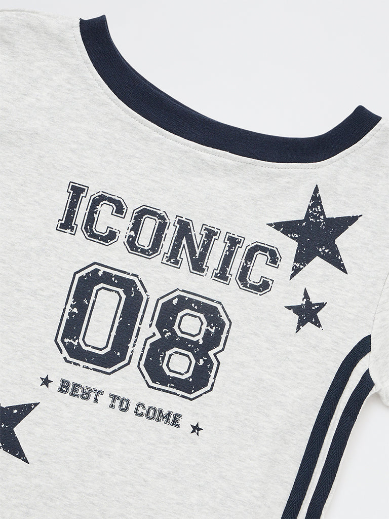 Girls Grey Graphic Printed Cotton-Blend T-Shirt