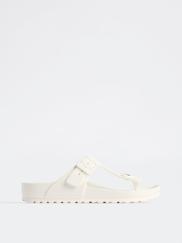 LUNA BLU White Buckle-Detail Thong-Strap Sandals