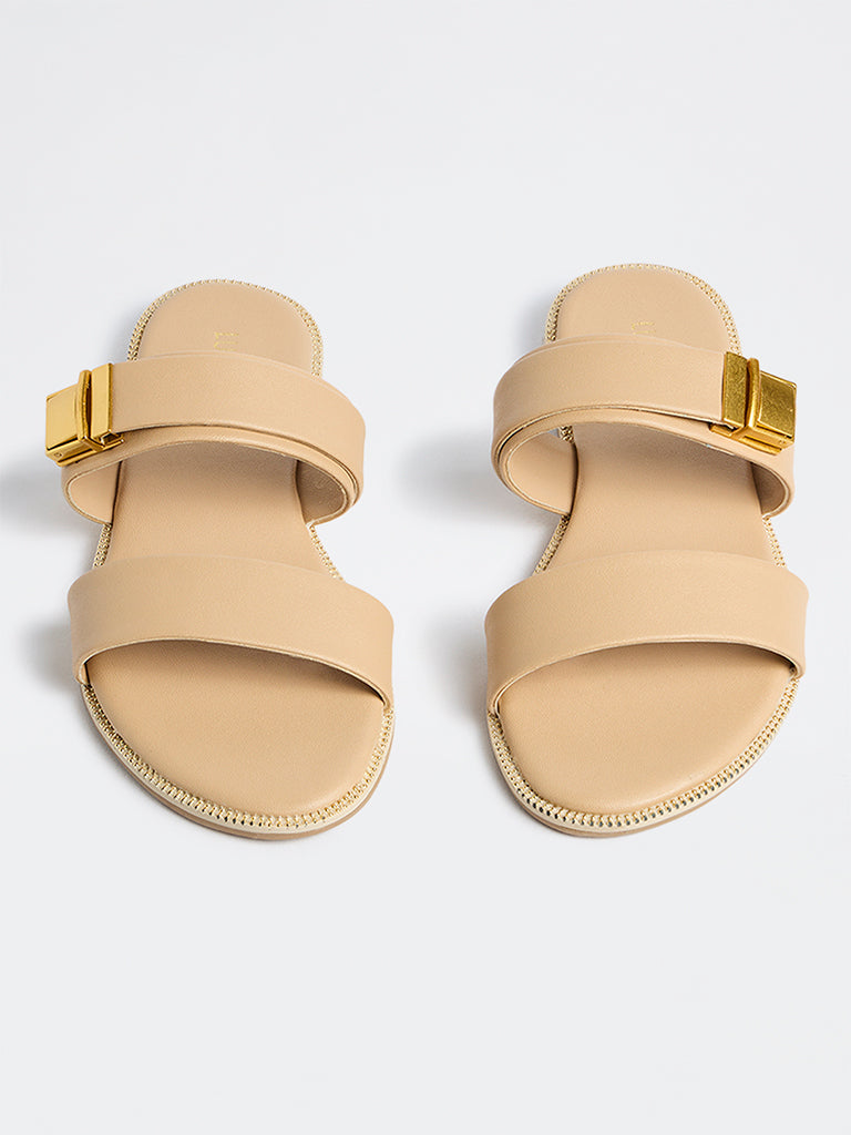 LUNA BLU Beige Turn-Lock Slides